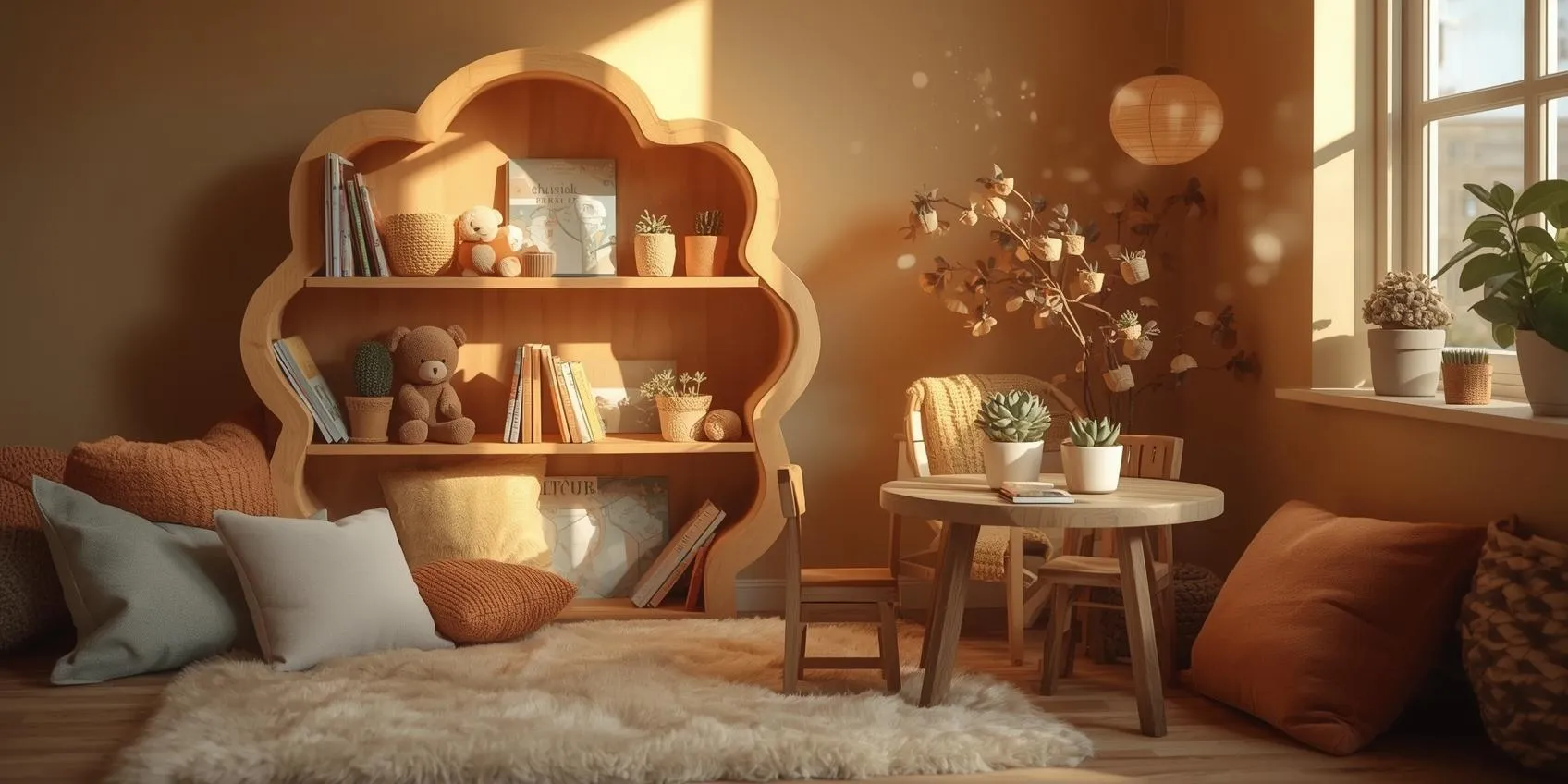 a natural wooden tree-shaped bookshelf filled with books1
