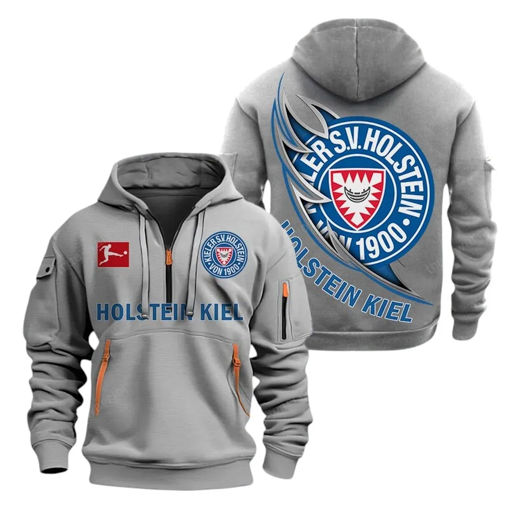 Mutiger Stadt-Klub Kapuzenpullover mit halbem Reißverschluss, Hoodie Für Fußballfans BDE300 - Grau