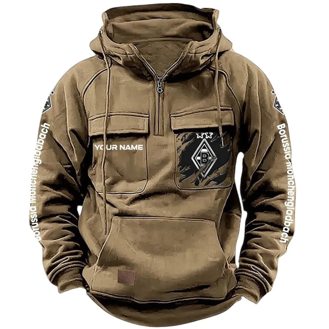 Gladbach Loyalisten Hoodie Reißverschluss Taktischer, Exklusive Logo-Hoodie Für Fußballfans SPO161 - Khaki