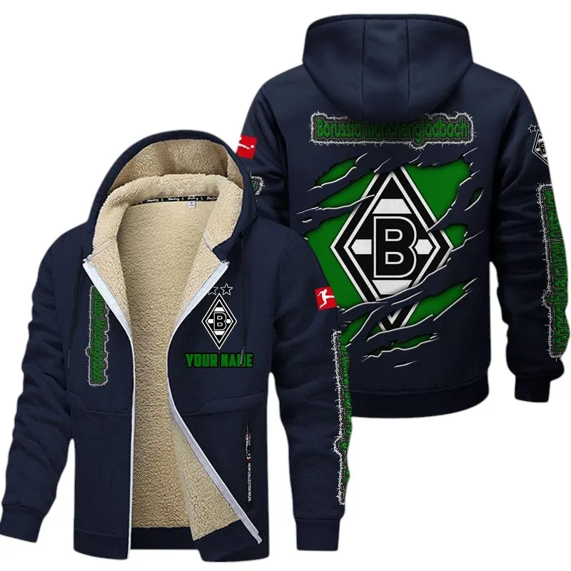 Gladbach Fanstolz Dicke Fleecejacke, Exklusive Logo-Jacke Für Fußballfans BDE890 - Marineblau