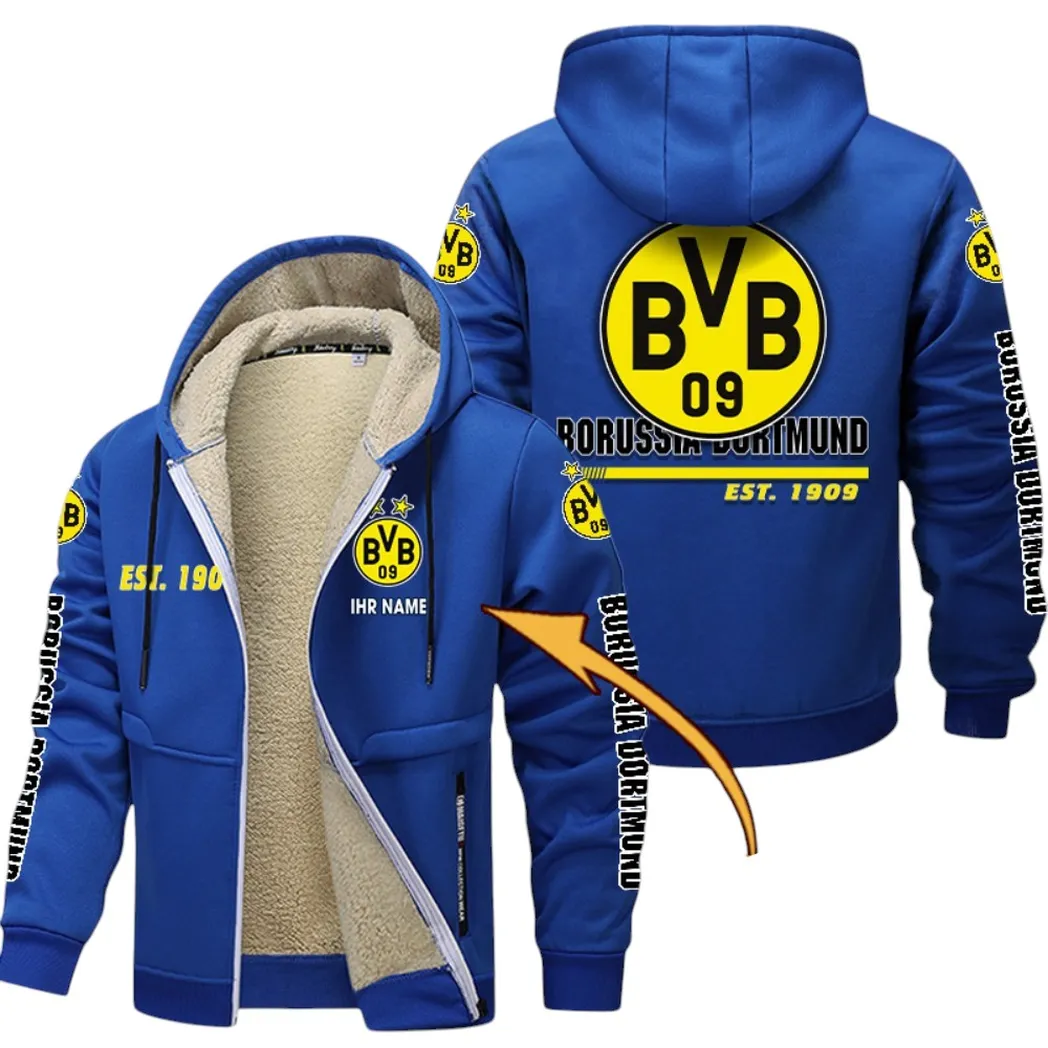 Schwarz-Goldener Klub Dicke Fleecejacke, Exklusive Logo-Jacke Für Fußballfans BDE740 - Blau