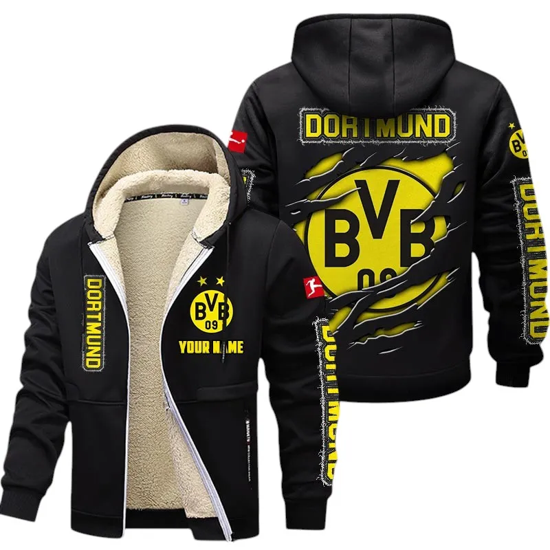 Schwarz-Goldener Klub Dicke Fleecejacke, Exklusive Logo-Jacke Für Fußballfans BDE890 - Schwarz