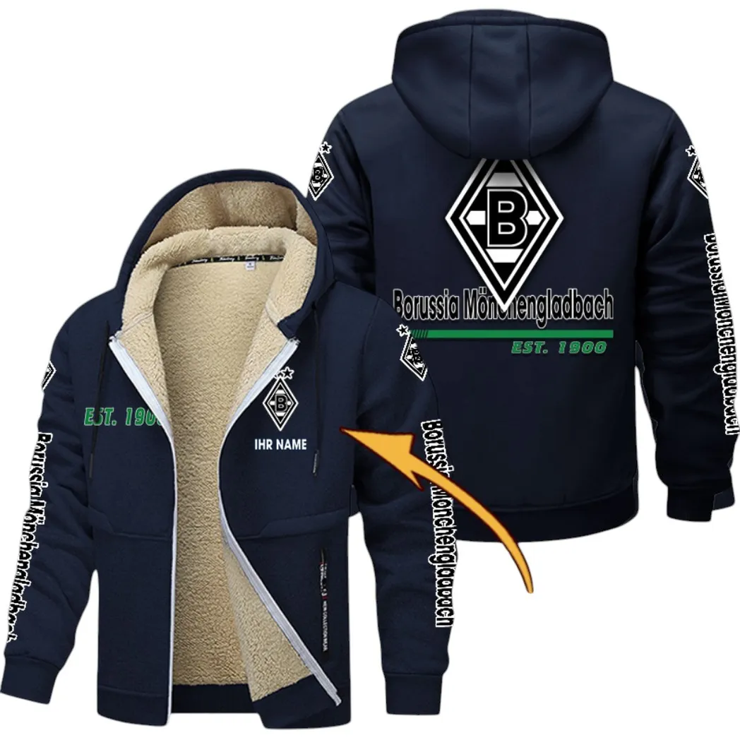 Treue Gladbach-Fans Dicke Fleecejacke, Exklusive Logo-Jacke Für Fußballfans BDE740 - Marineblau