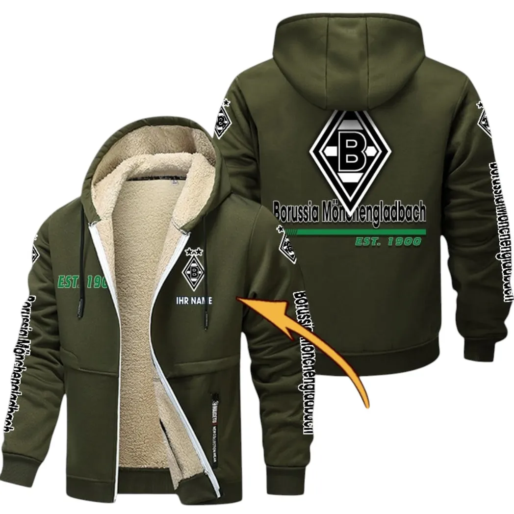 Treue Gladbach-Fans Dicke Fleecejacke, Exklusive Logo-Jacke Für Fußballfans BDE740 - Olivgrün