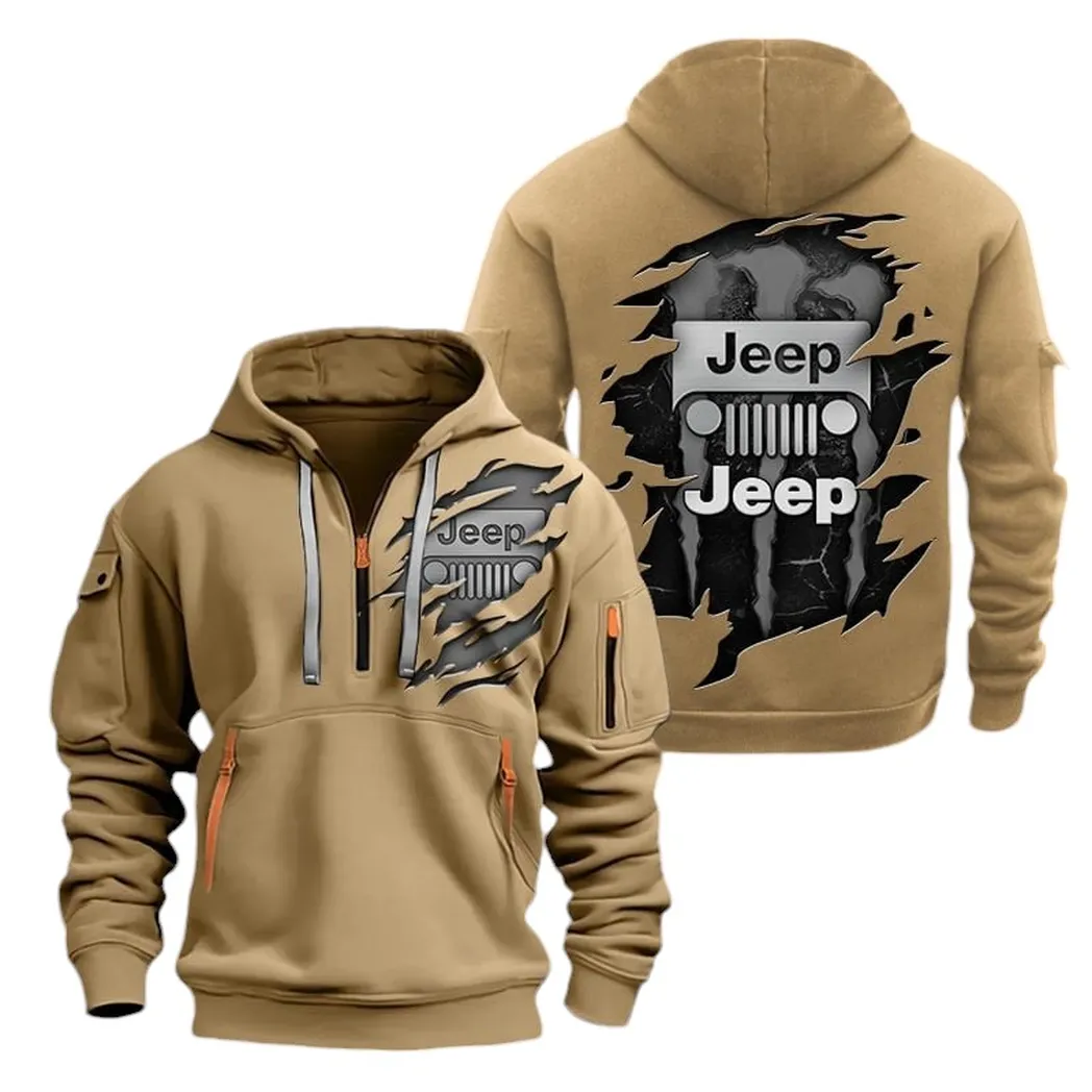 4x4 Vehicle Maker Hoodie Half Zipper, Athletic Fan Half-Zip Hoodie CAR021 -Khaki - Image 2