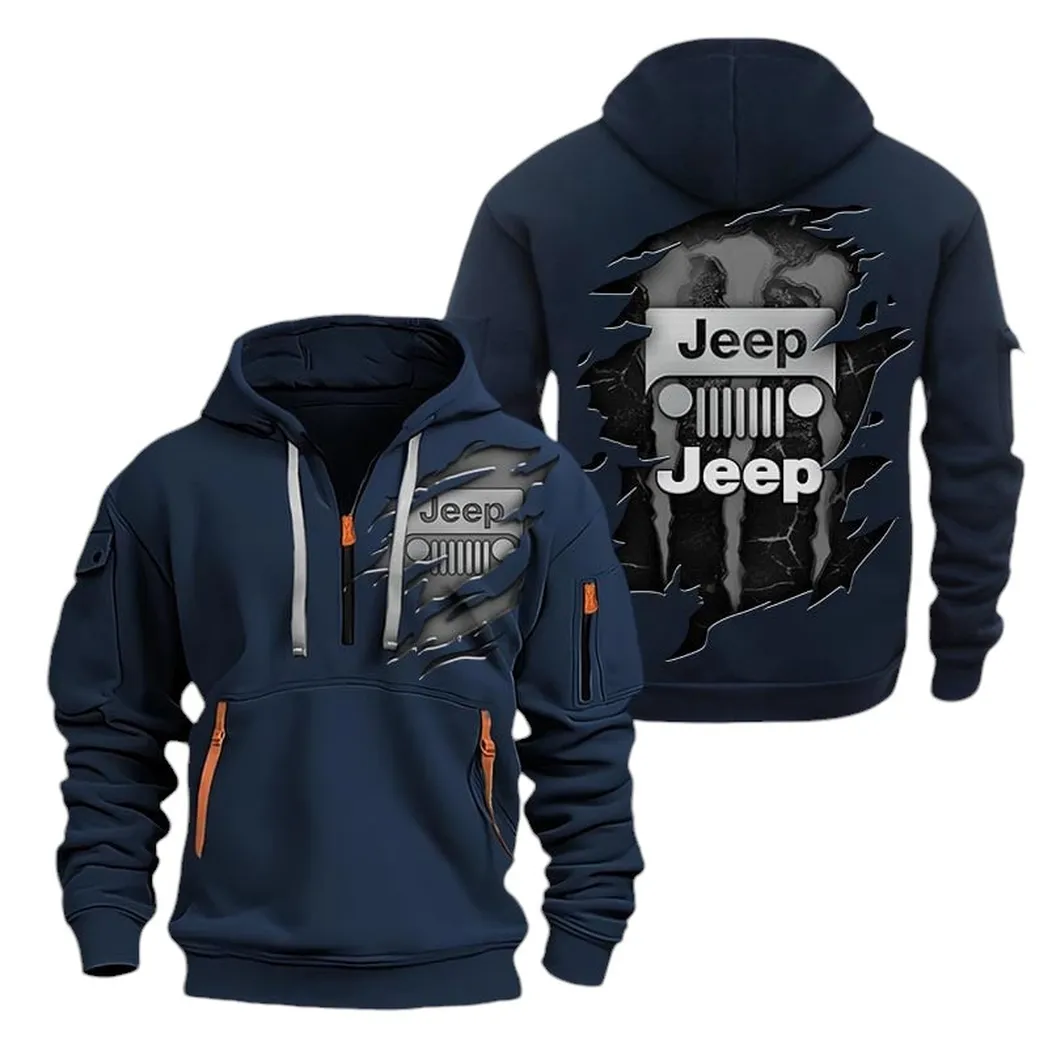 4x4 Vehicle Maker Hoodie Half Zipper, Sport Spirit Hoodie CAR021 -Navy - Image 2