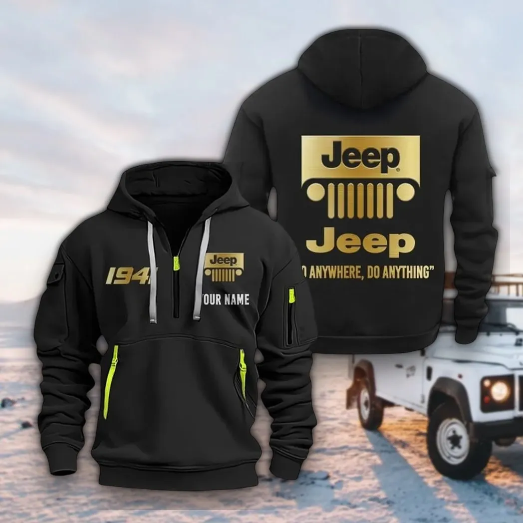 Adventure Vehicle Hoodie Half Zipper, Casual Sport Half-Zip Hoodie CAR019 -Black