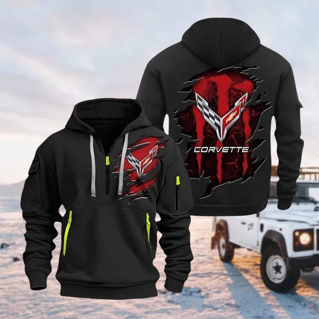 Classic Muscle Car Hoodie Half Zipper, Fan Pride Half-Zip Hoodie CAR021 -Black