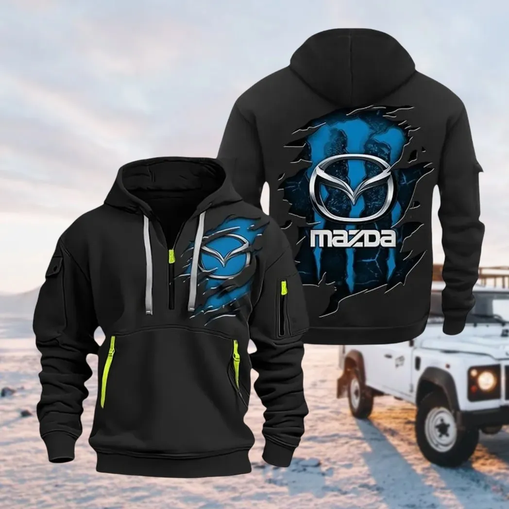 Compact Car Hoodie Half Zipper, Bold Energy Hoodie CAR021 -Black