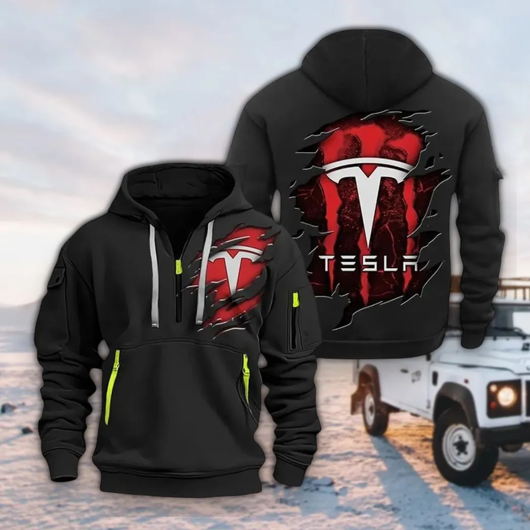 High-Tech Auto Hoodie Half Zipper, Supporter Style Half-Zip Hoodie CAR021 -Black