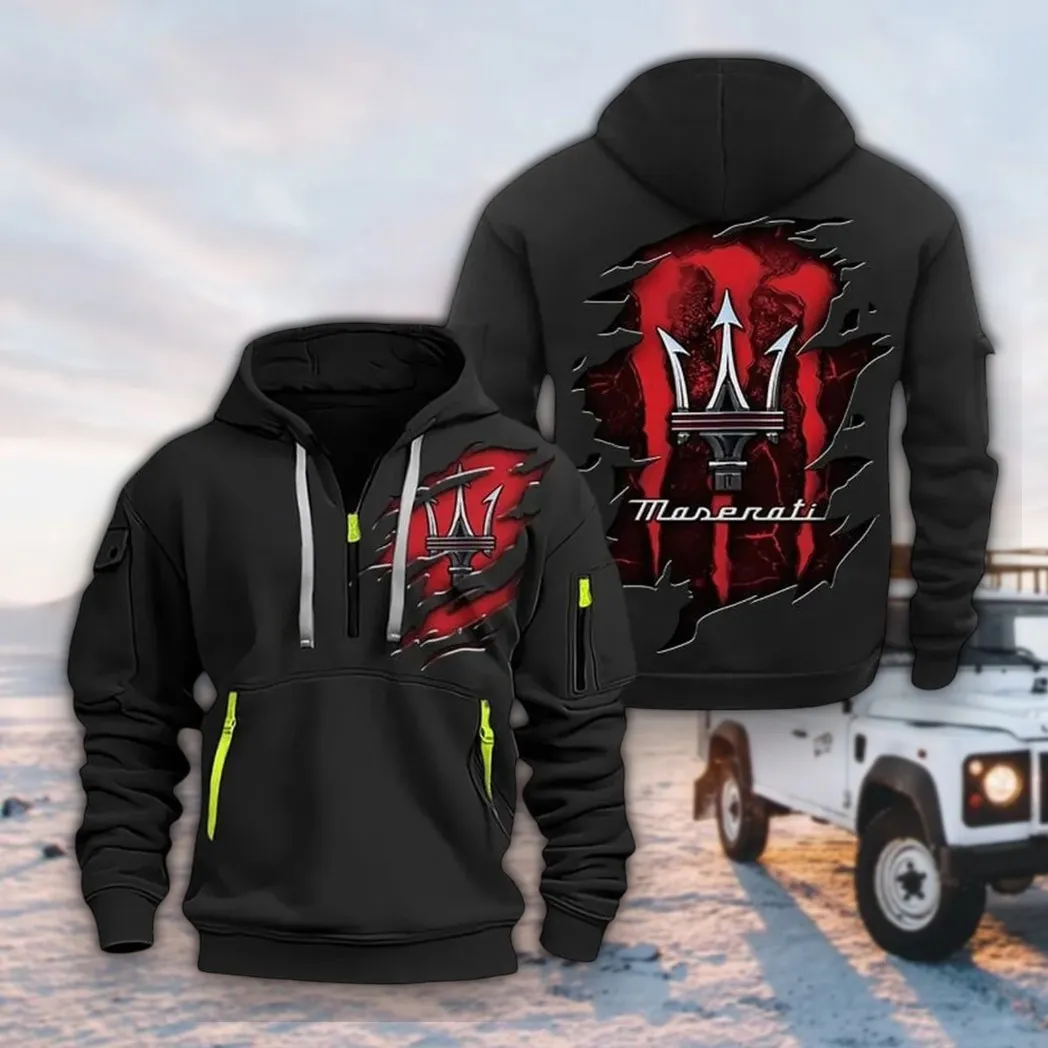 Performance Car Hoodie Half Zipper, Casual Sport Half-Zip Hoodie CAR021 -Black