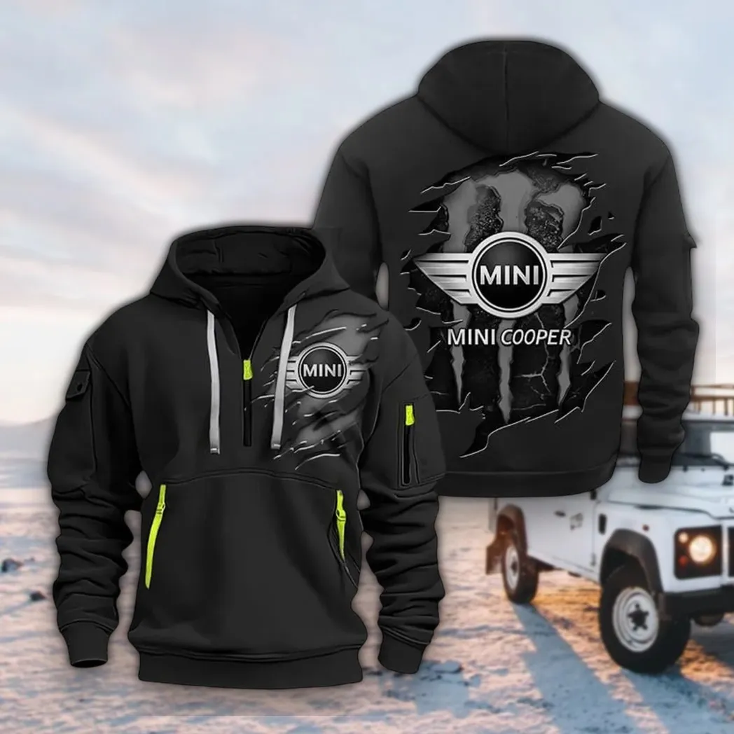 Small Crossover Hoodie Half Zipper, Sport Spirit Hoodie CAR021 -Black