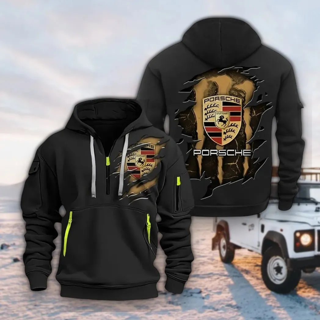 Racing-Inspired Car Hoodie Half Zipper, Lifestyle Fan Half-Zip Hoodie CAR021 -Black