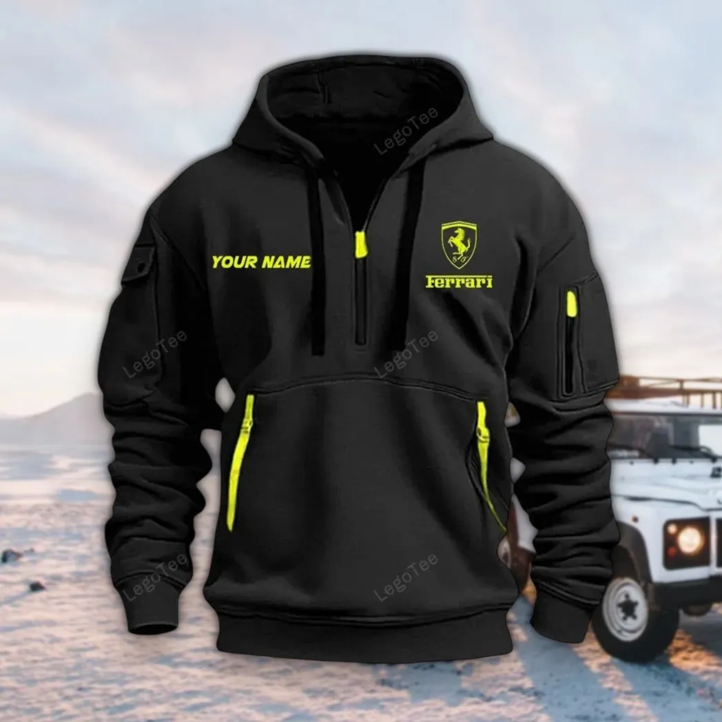 Italian Supercar Hoodie Half Zipper, Casual Sport Half-Zip Hoodie CAR042 -Black