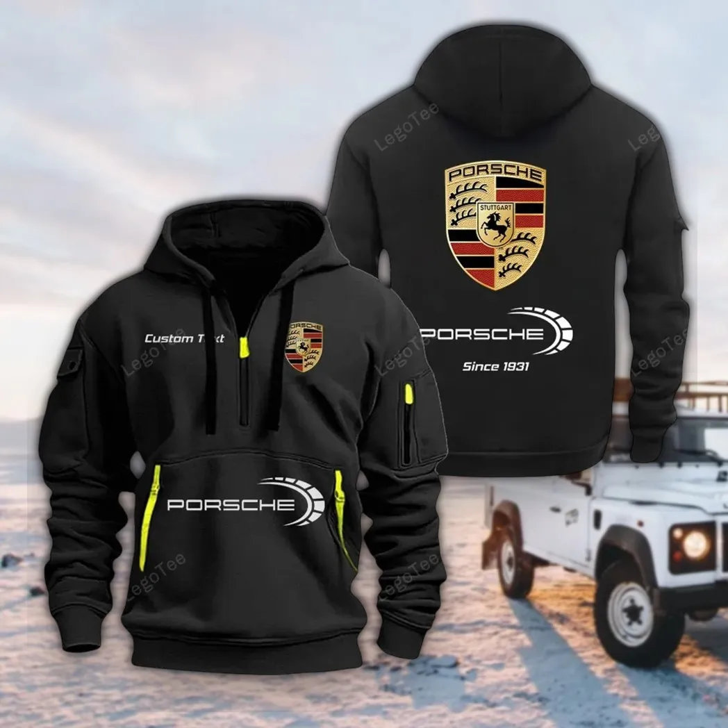 Racing-Inspired Car Hoodie Half Zipper, True Fan Hoodie CAR052 -Black