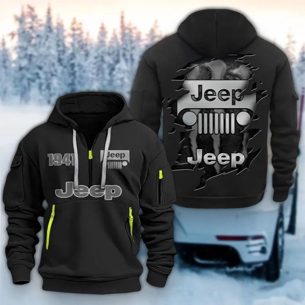 Off-Road SUV Brand Hoodie Half Zipper, Classic Sport Half-Zip Hoodie CAR198 - Black