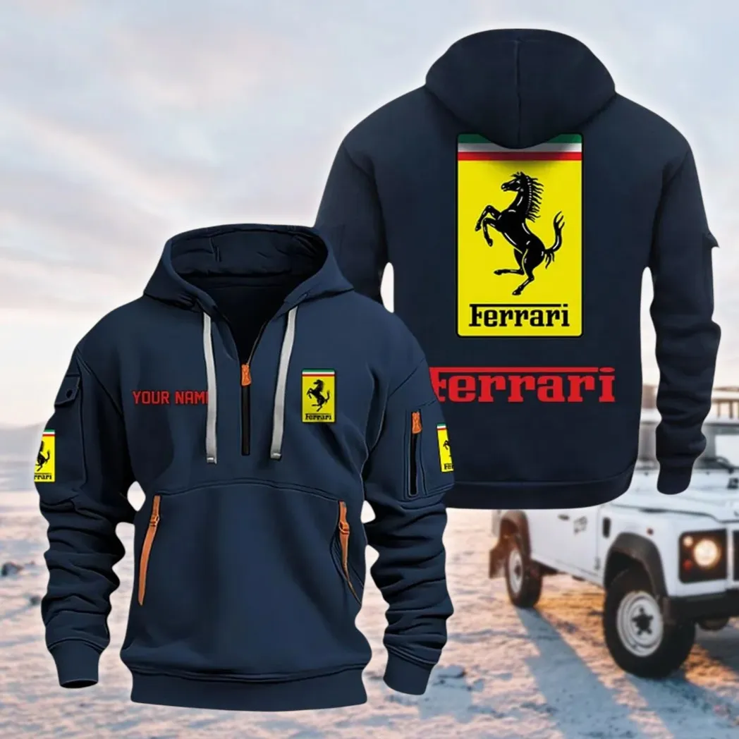 Racing-Inspired Coupe Hoodie Half Zipper, Sporty Fan Half-Zip Hoodie CAR200 - Navy