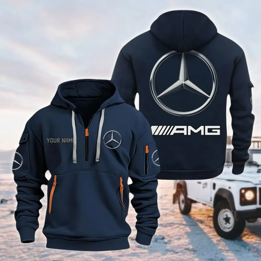 Sports Tuning Car Hoodie Half Zipper, Bold Energy Hoodie CAR200 - Navy