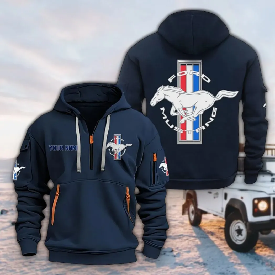 Pony Car Hoodie Half Zipper, Modern Sport Hoodie CAR200 - Navy