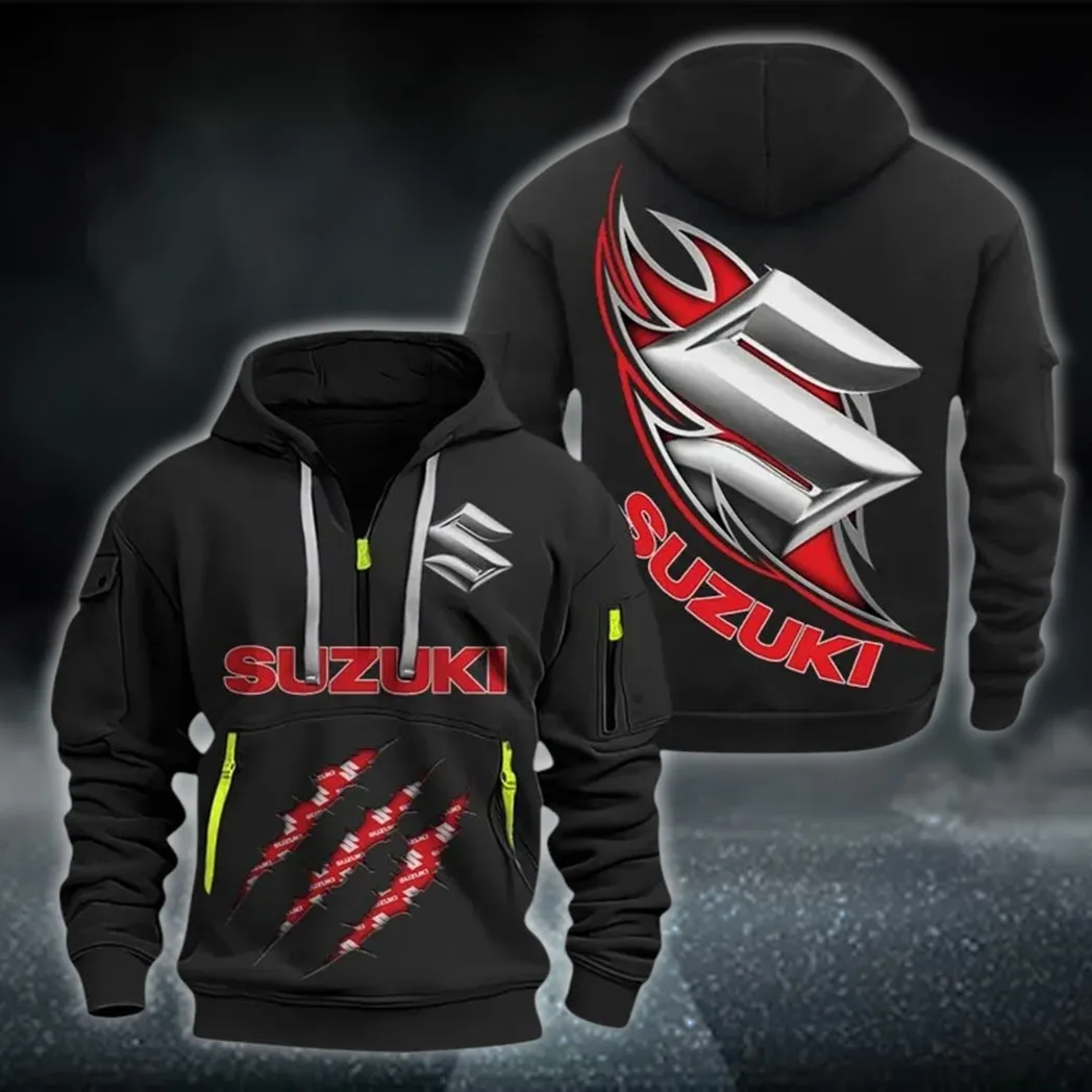 JDM Bike Hoodie Half Zipper, Athletic Fan Half-Zip Hoodie CAR500 - Black