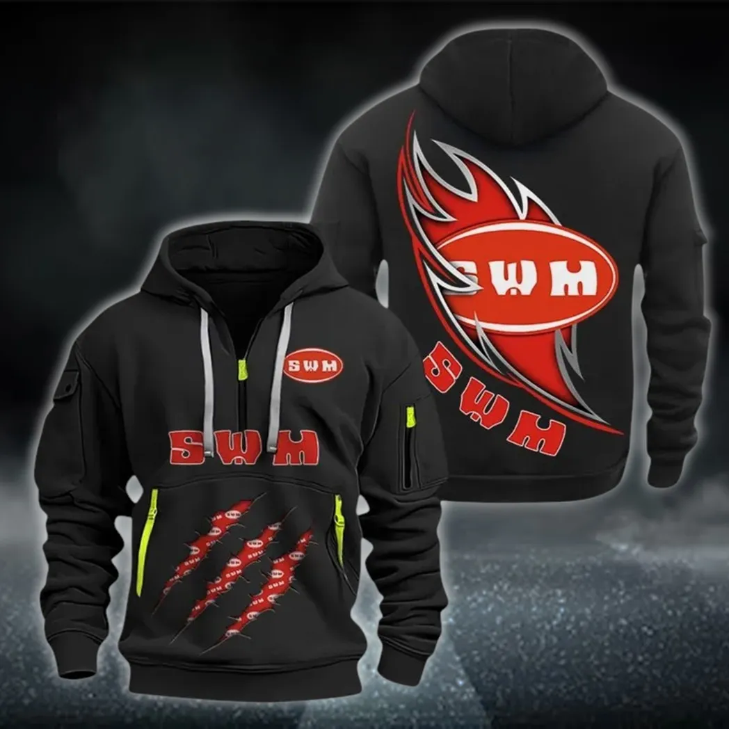 Enduro Rider Hoodie Half Zipper, Modern Sport Hoodie CAR500 - Black