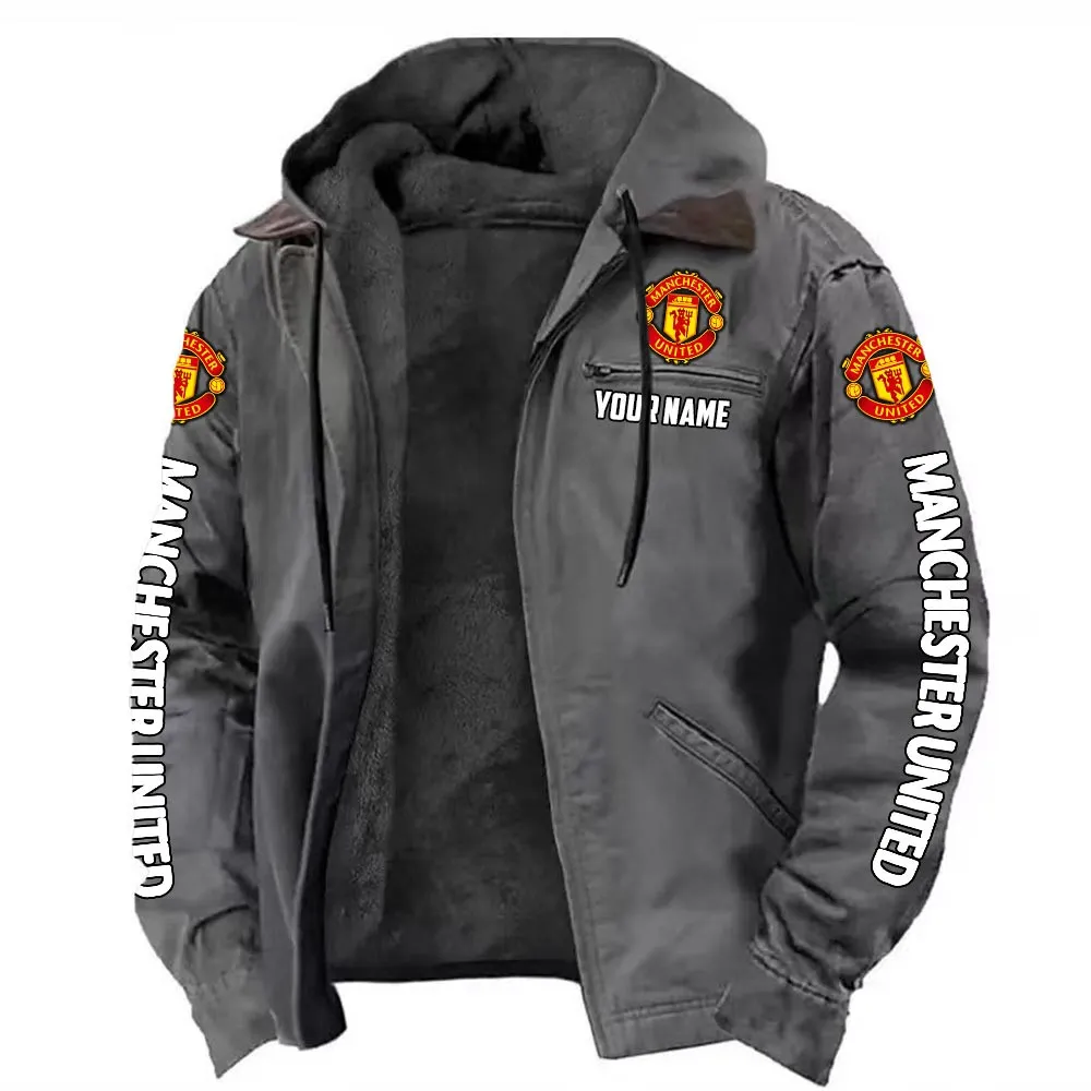 Manchester Red Spirit Hooded And Flannel Hoodie, Warm Fan Flannel Hoodie EPL144 - Gray - Image 2