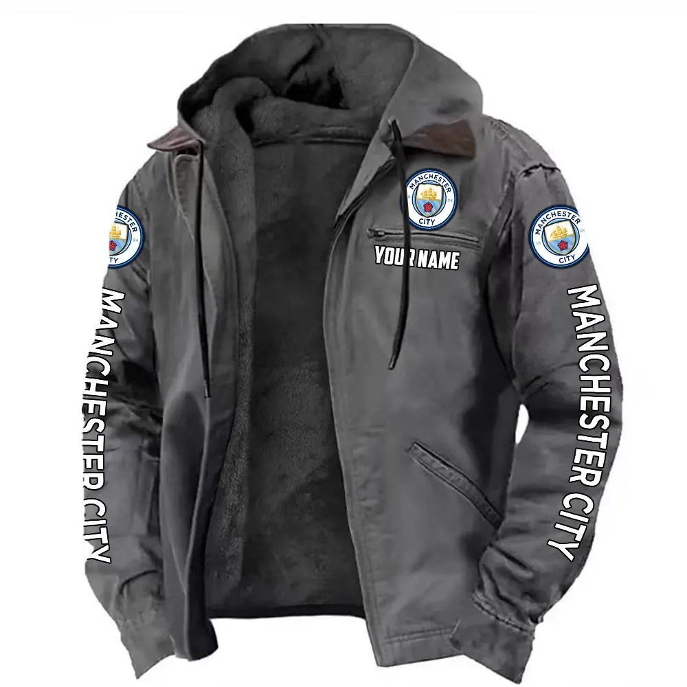 City Blue Fans Hooded And Flannel Hoodie, Team Spirit Flannel Hoodie EPL144 - Gray - Image 2