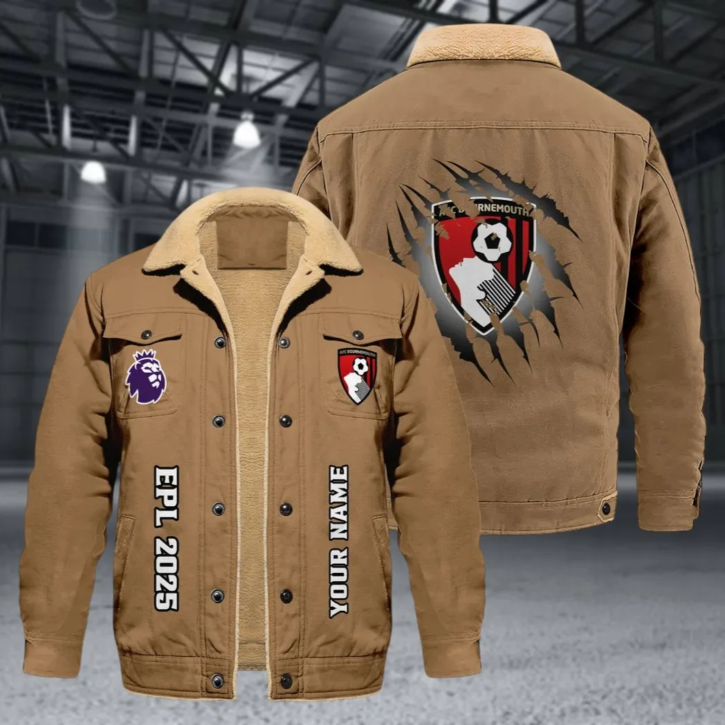 Coastal Army Jacket Fur Collar Fleece, Custom Sport Fan Fleece HVN1317BO - Khaki