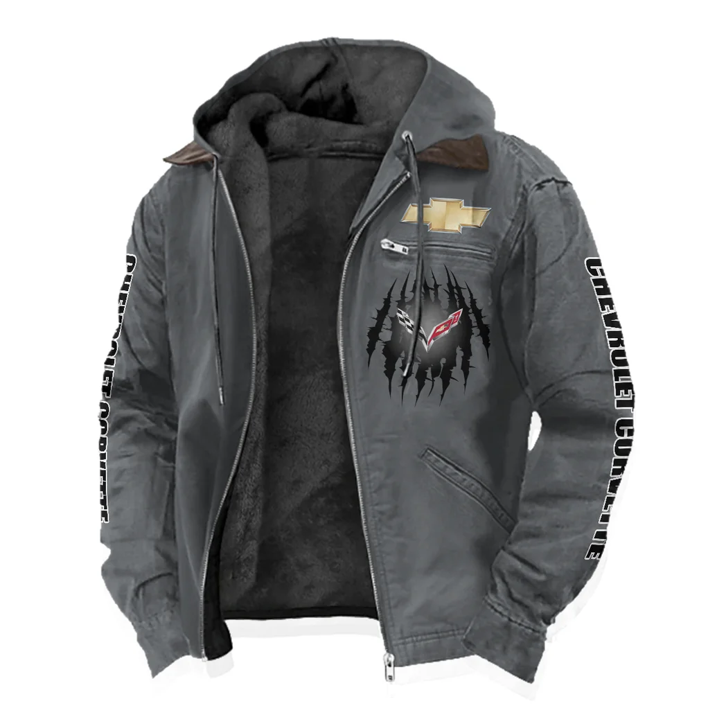 Classic Muscle Car Flannel Hoodie, Motor-Inspired Flannel HVN1328CC - Gray - Image 2