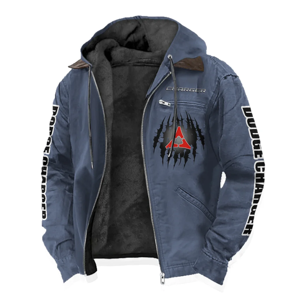 Sporty Four-Door Flannel Hoodie, Driven Style Hoodie HVN1328DC - Navy Blue - Image 2