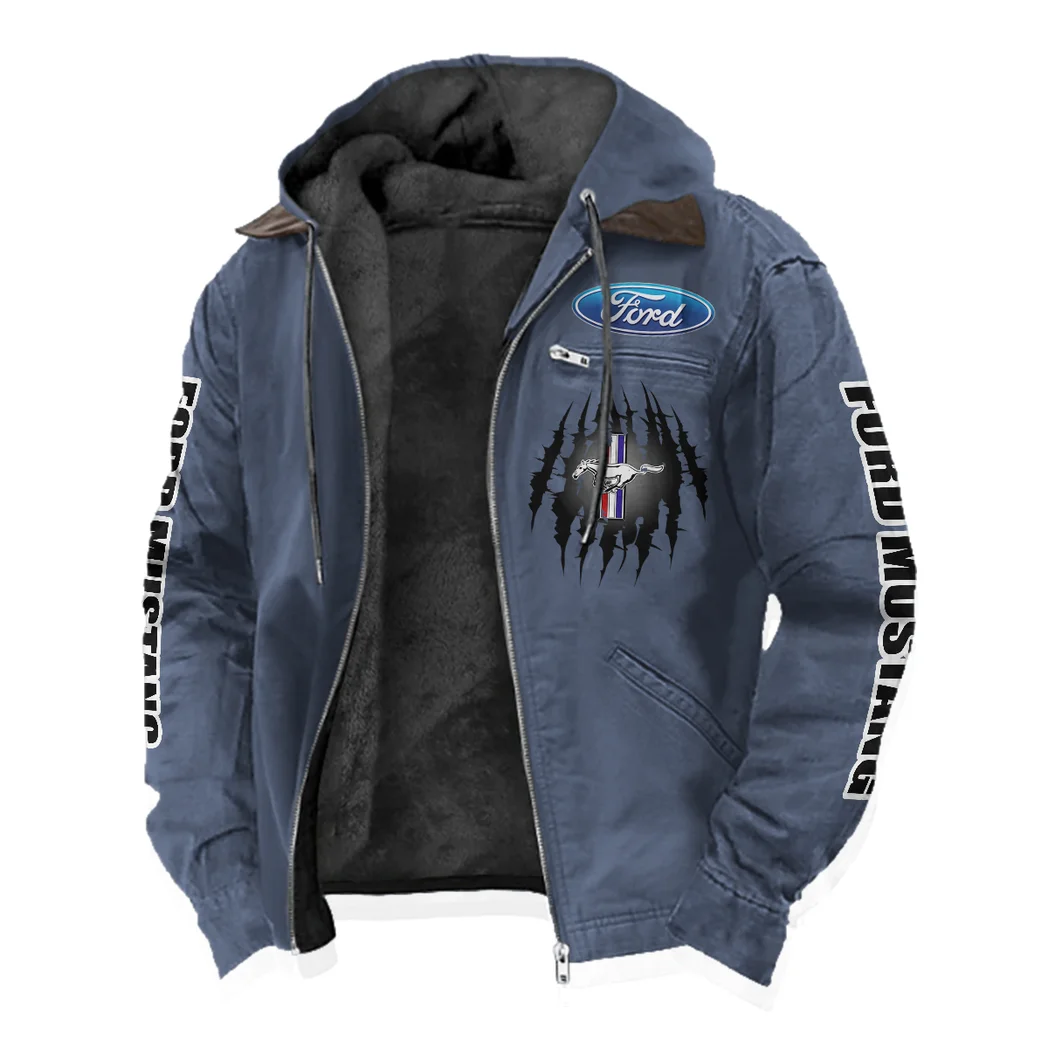 Street Performance Car Flannel Hoodie, Auto Fan Hooded Flannel HVN1328FM - Navy Blue - Image 2