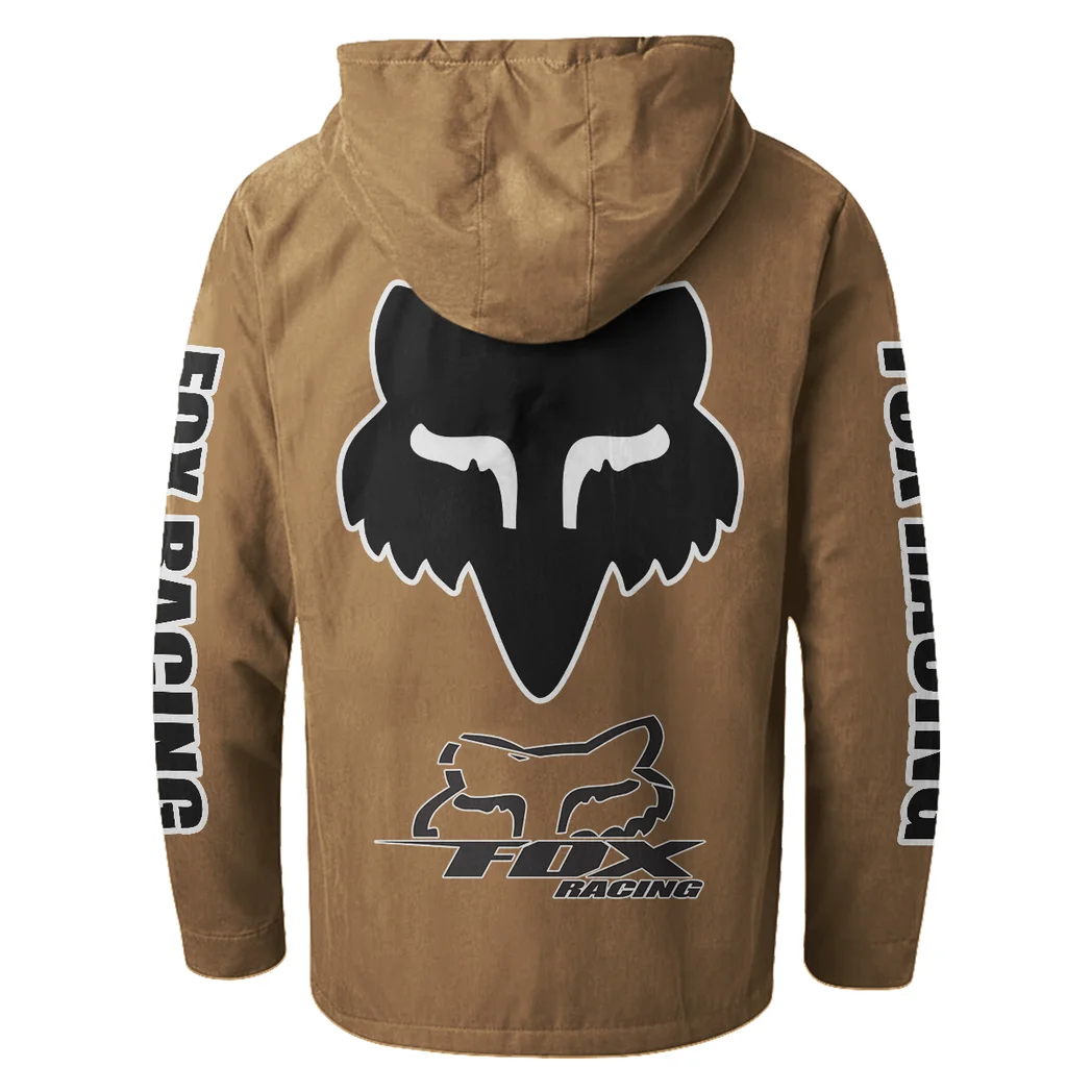 Motocross Gear Flannel Hoodie, Ride-Inspired Streetwear HVN1328FR - Camel - Image 3