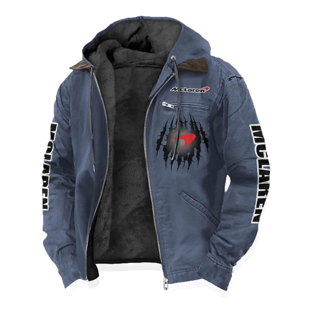 British Supercar Flannel Hoodie, Urban Rider Flannel HVN1328MC - Navy Blue - Image 2