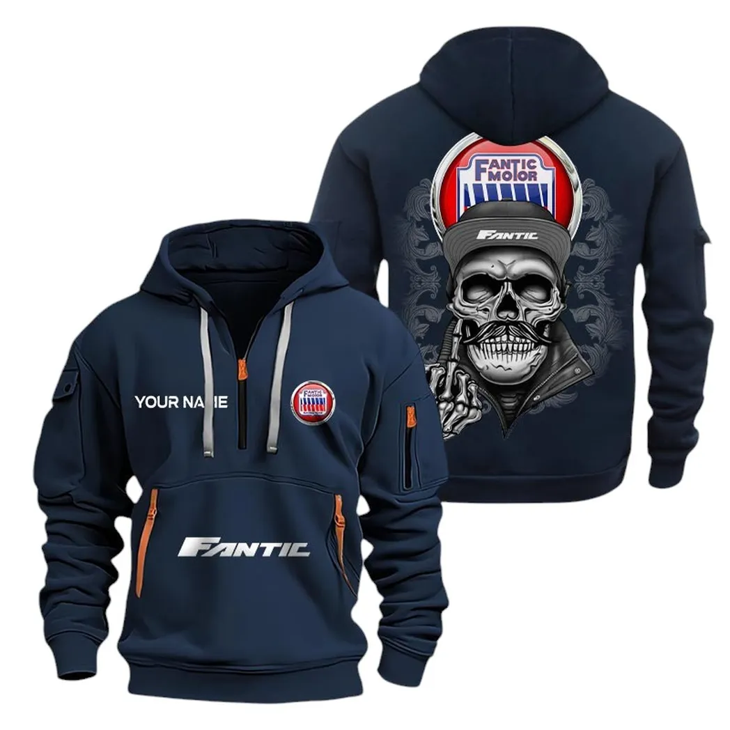 Adventure Motor Hoodie Half Zipper, Classic Sport Half-Zip Hoodie CAR166 - Navy - Image 2