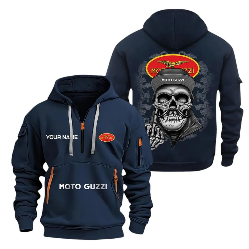 Adventure Motorcycle Hoodie Half Zipper, Everyday Comfort Half-Zip Hoodie CAR166 - Navy - Image 2