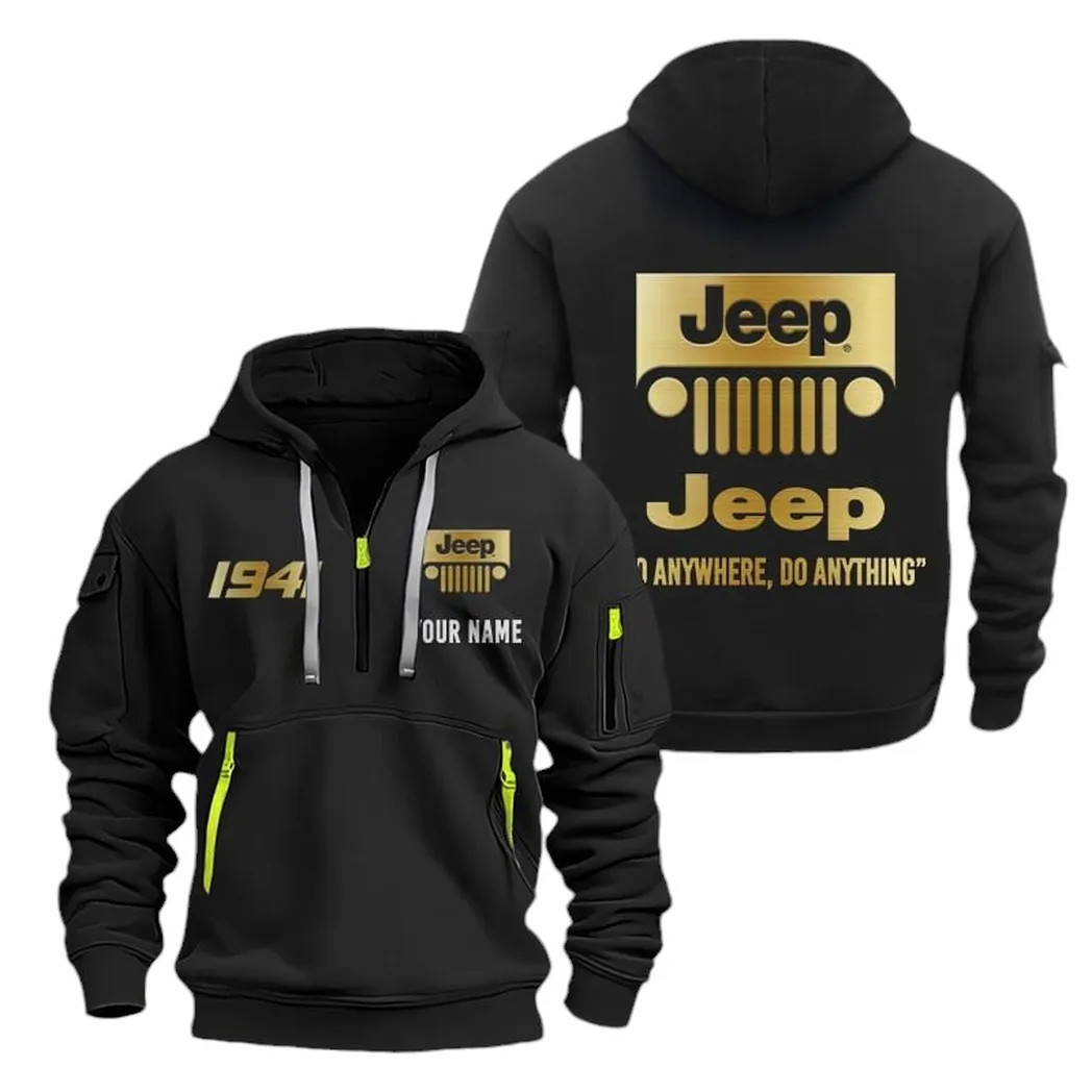 Adventure Vehicle Hoodie Half Zipper, Casual Sport Half-Zip Hoodie CAR019 -Black - Image 2