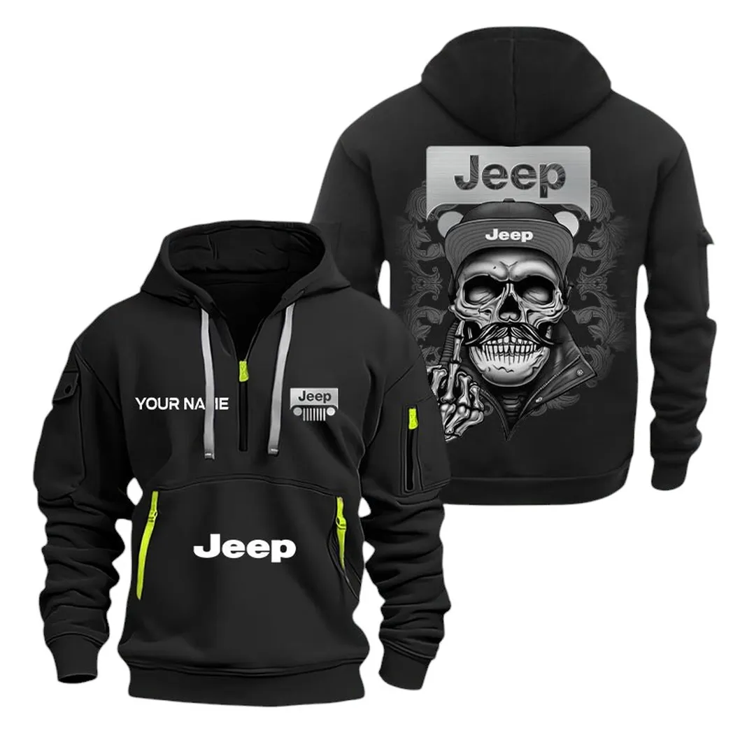 Adventure Vehicle Hoodie Half Zipper, Classic Sport Half-Zip Hoodie CAR166 - Black - Image 2