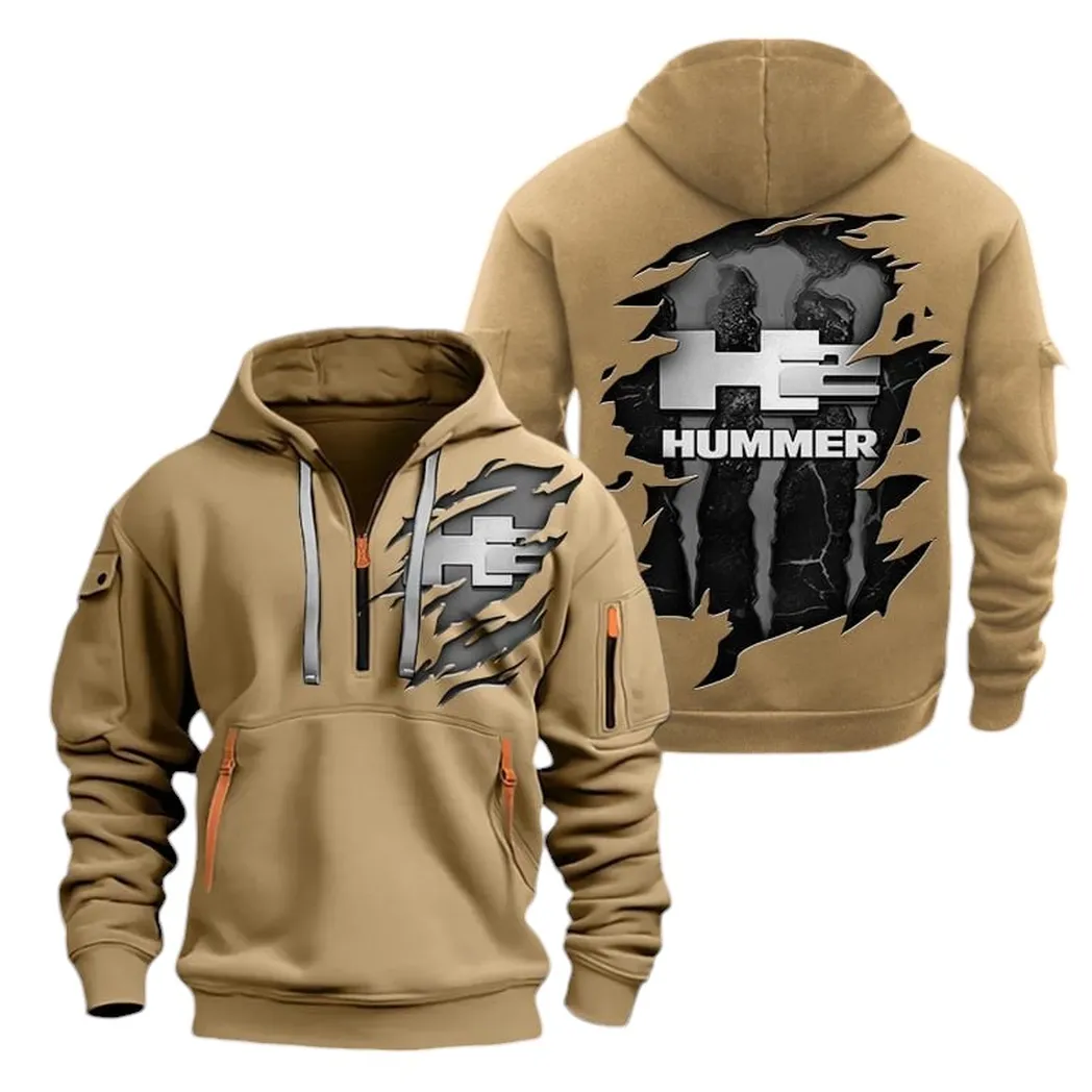 Adventure Vehicle Hoodie Half Zipper, Lifestyle Fan Half-Zip Hoodie CAR021 -Khaki - Image 2