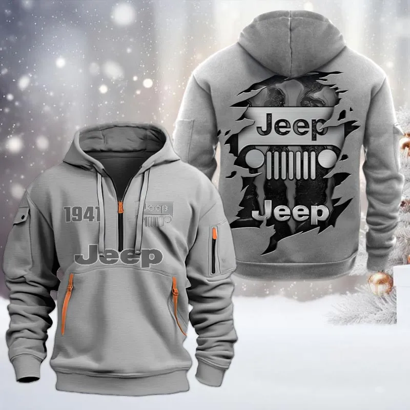 Adventure Vehicle Hoodie Half Zipper, Warm Up Hoodie CAR198 - Gray - Image 2