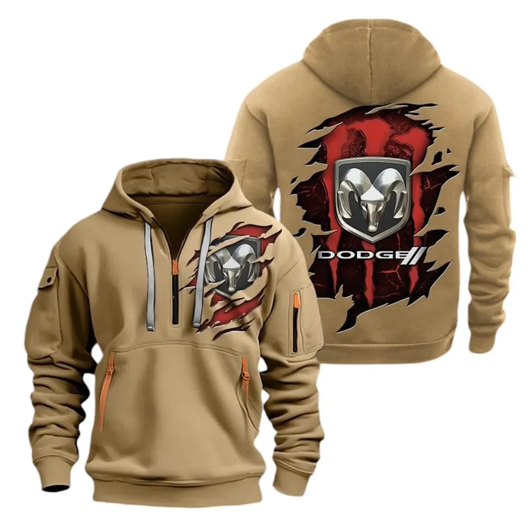 American Car Hoodie Half Zipper, Modern Sport Hoodie CAR021 -Khaki - Image 2