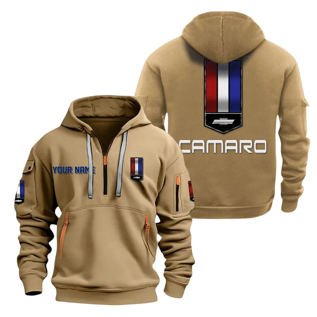 American Pony Car Hoodie Half Zipper, Casual Sport Half-Zip Hoodie CAR200 - Khaki - Image 2