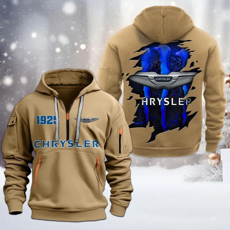 American Sedan Hoodie Half Zipper, Bold Fan Hoodie CAR198 - Khaki - Image 2