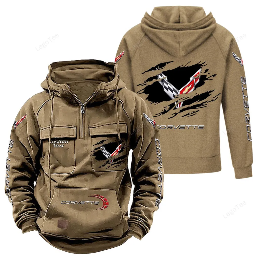 American Speed Car Tactical Quarter Zip Hoodie, Exclusive Logo Hoodie For Car Enthusiasts CAR122 - Khaki - Image 2
