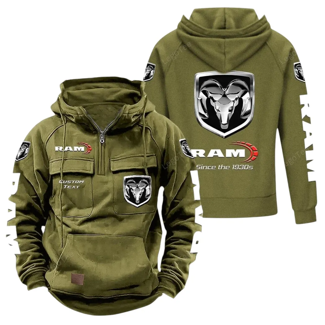 American Work Truck Tactical Quarter Zip Hoodie, Exclusive Logo Hoodie For Car Enthusiasts CAR960 - Army Green - Image 2