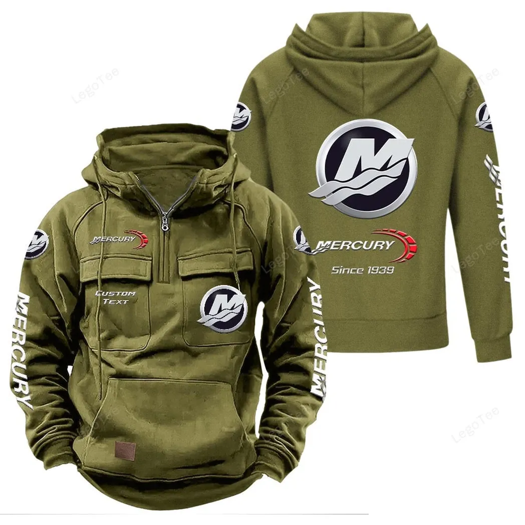 Aquatic Motor Tactical Quarter Zip Hoodie, Exclusive Logo Hoodie For Car Enthusiasts CAR960 - Army Green - Image 2