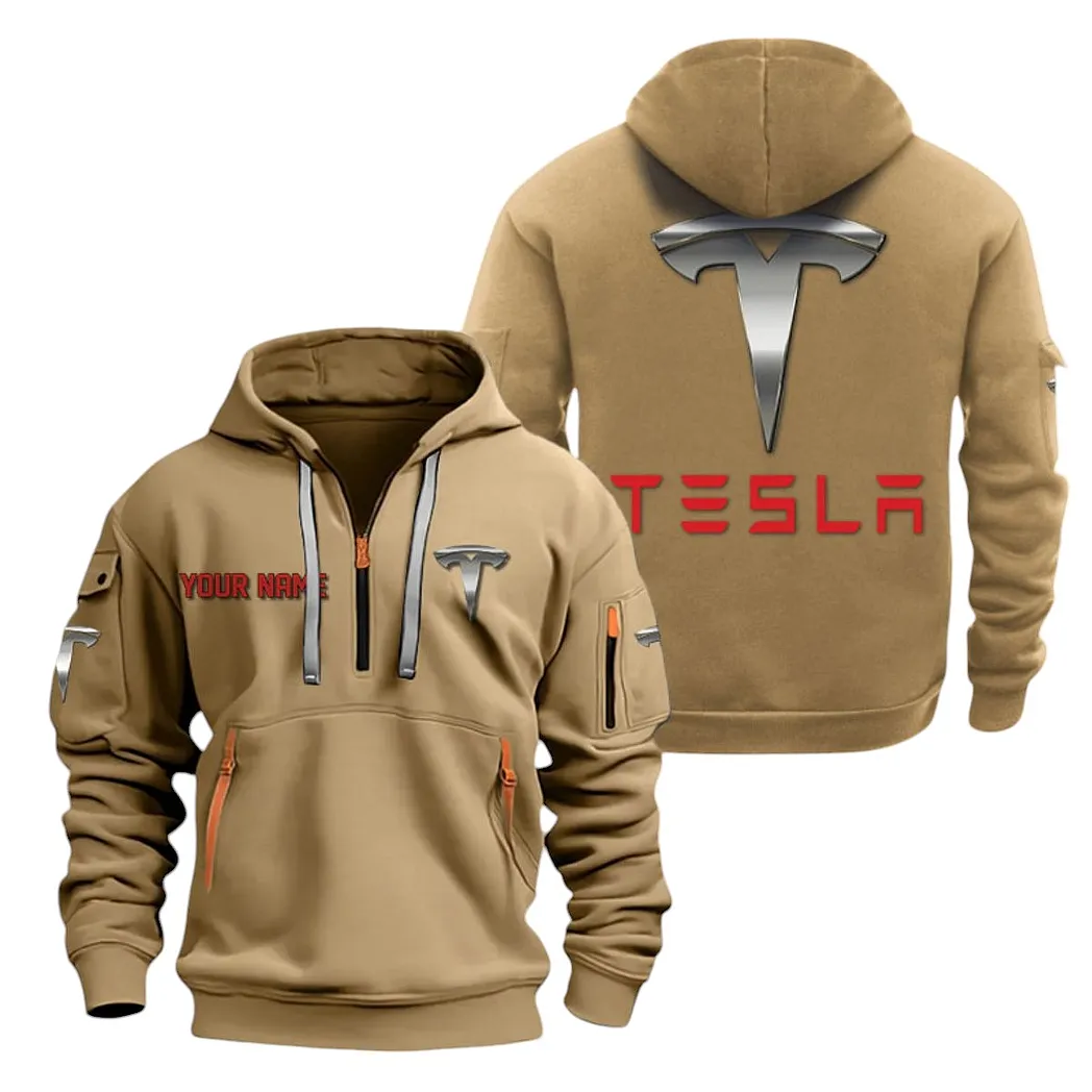 Battery-Powered Car Hoodie Half Zipper, Bold Fan Hoodie CAR200 - Khaki - Image 2