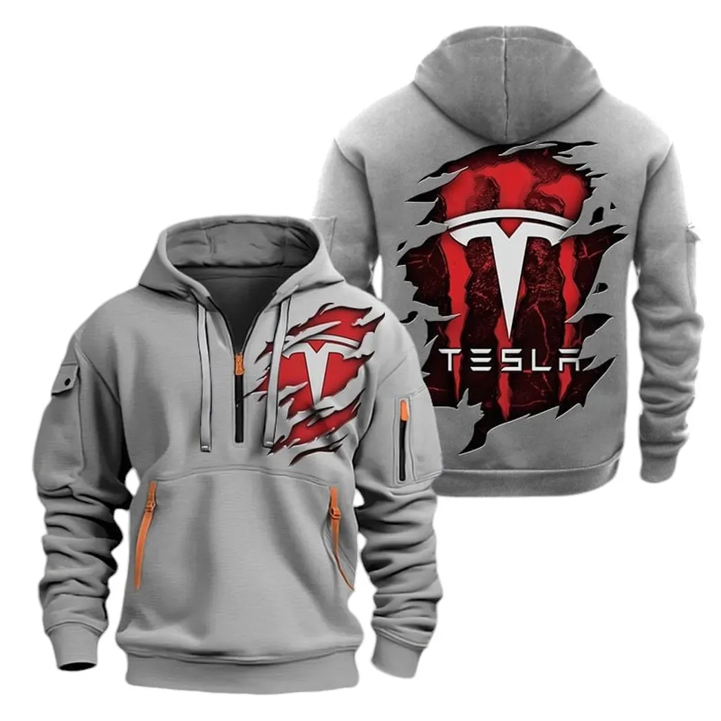 Battery-Powered Car Hoodie Half Zipper, Classic Sport Half-Zip Hoodie CAR021 -Gray - Image 2