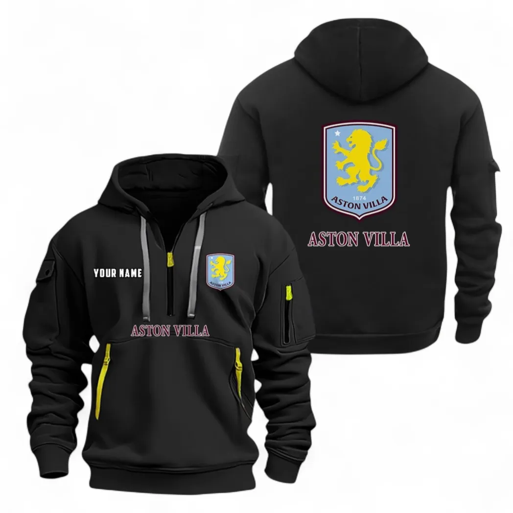 Blue & Claret Fans Hoodie Half Zipper, Active Spirit Hoodie EPL104 - Black