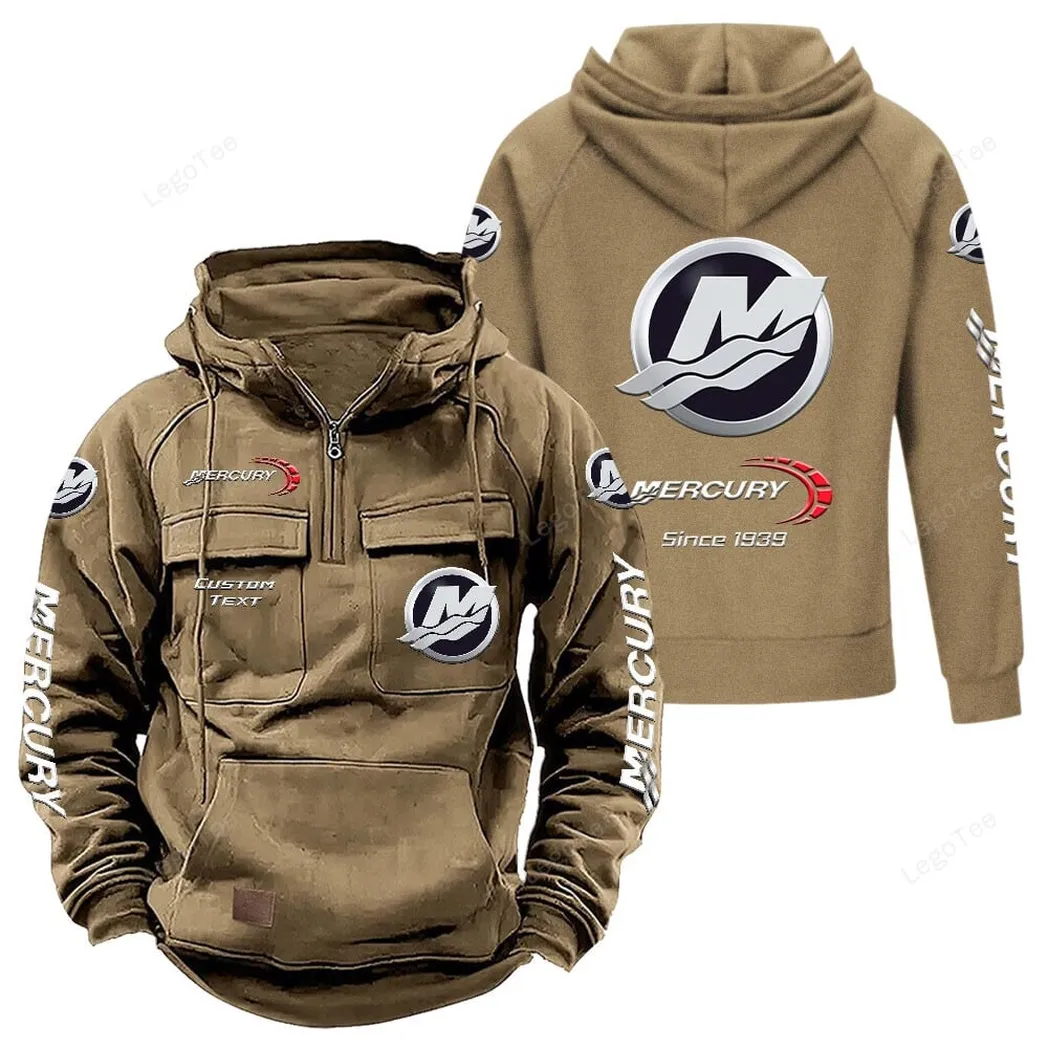 Boat Power Tactical Quarter Zip Hoodie, Exclusive Logo Hoodie For Car Enthusiasts CAR960 - Khaki - Image 2