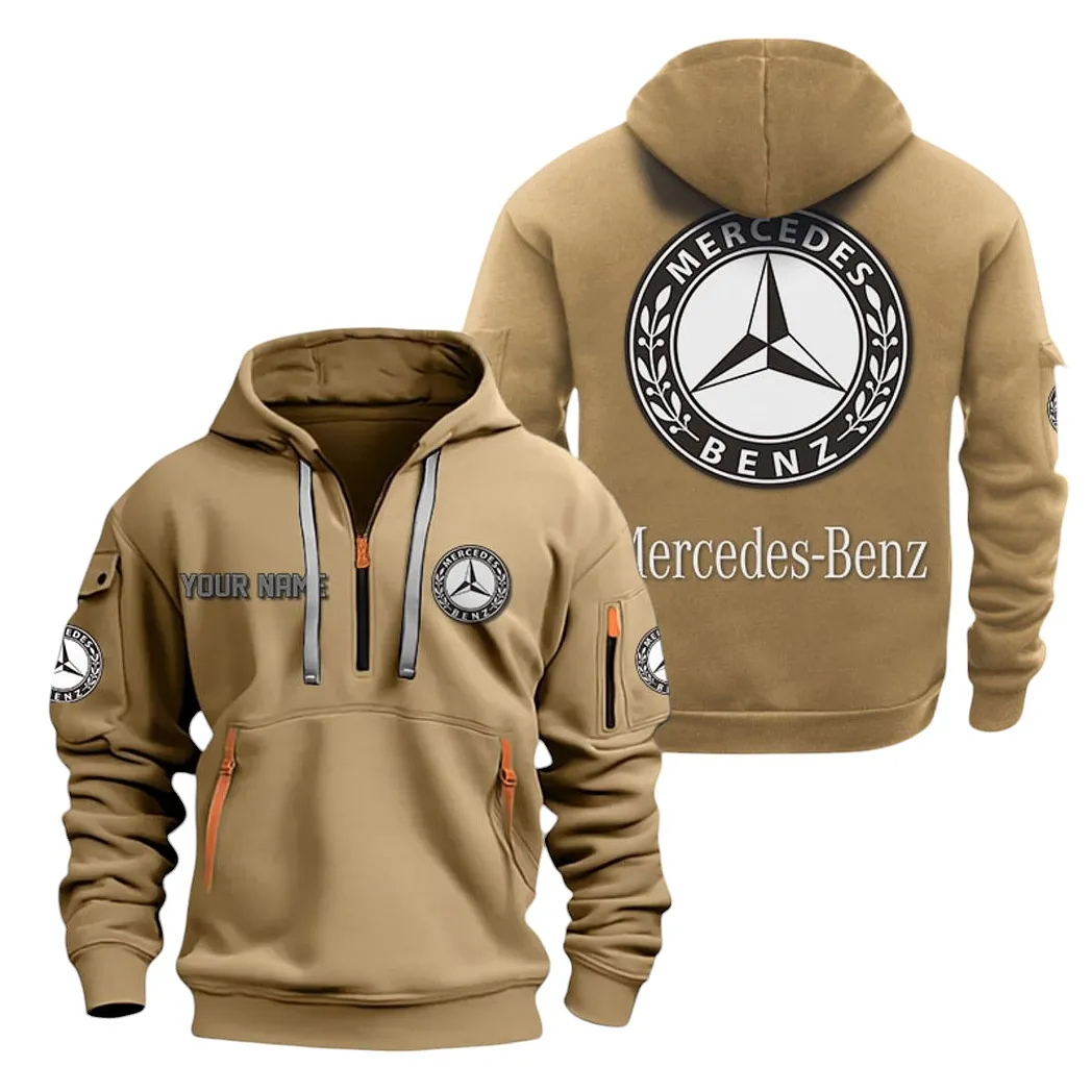 Business-Class Auto Hoodie Half Zipper, Casual Sport Half-Zip Hoodie CAR200 - Khaki - Image 2